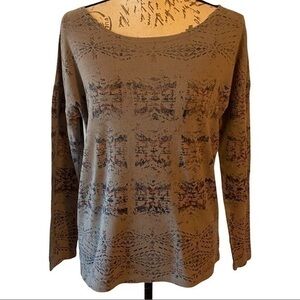 PENDELTON KNIT TOP LONG SLEEVE GEOMETRIC  PRINT TAN SIZE XS